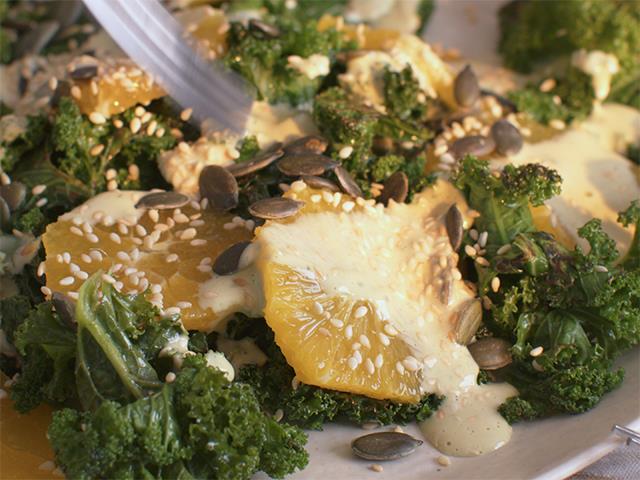 Charred Kale Salad With Tahini Dressing