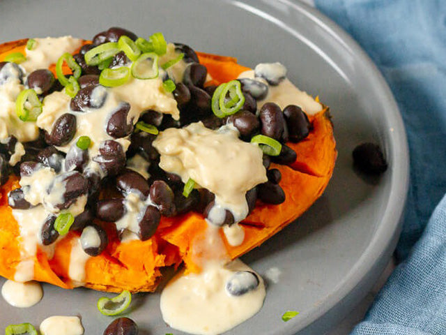 Black Bean & Hummus Stuffed Sweet Potato