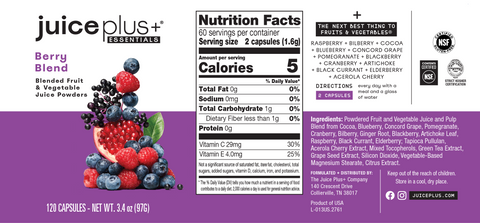 Juice Plus+ Essentials Berry Blend Capsules label