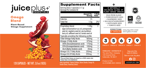 Juice Plus+ Essentials Omega Blend Capsules label