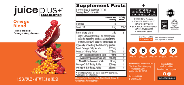 Juice Plus+ Essentials Omega Blend Capsules label