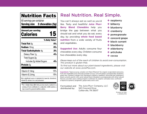 Juice Plus+ Berry Chewables label