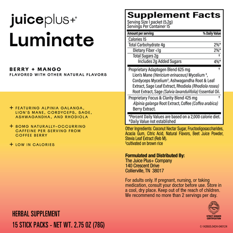 Juice Plus+ Luminate label