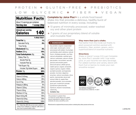 Juice Plus+ Chocolate Shakes label